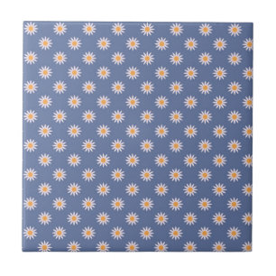 Carreau Jolies fleurs blanches sur motif bleu