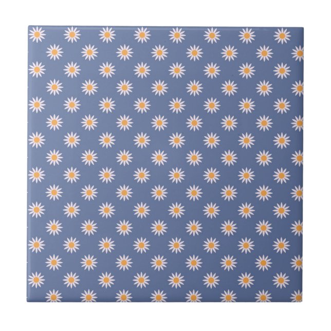 Carreau Jolies fleurs blanches sur motif bleu (Devant)