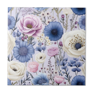 Carreau Jolies fleurs de lavande bleue design floral