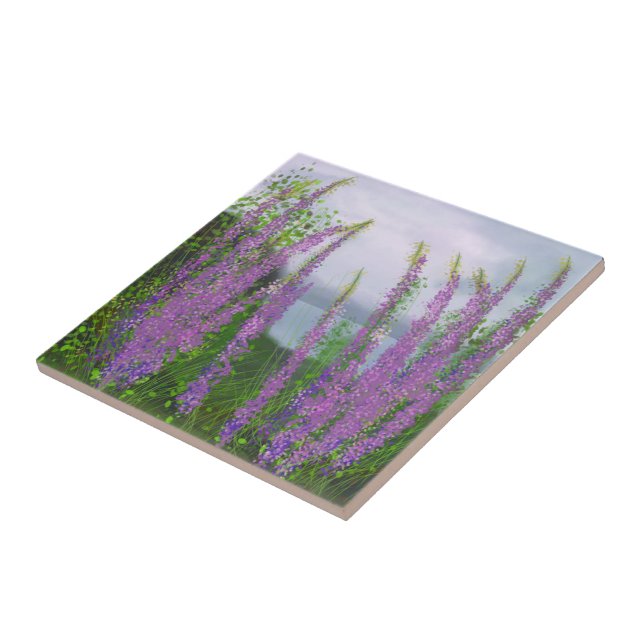 Carreau Jolies fleurs de lupin au bord du lac (Côté)
