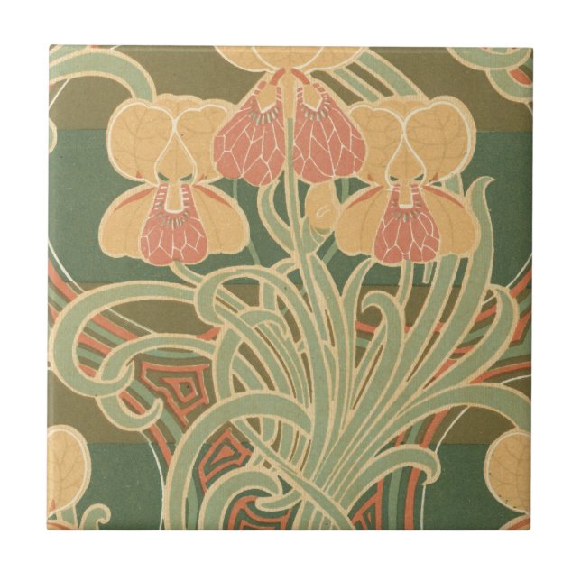 Carreau jolies fleurs orange design art nouveau (Devant)