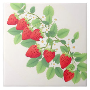 Carreau Jolies fraises avec des feuilles vertes et des fle