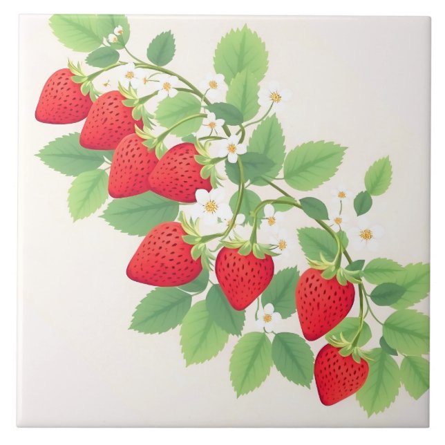 Carreau Jolies fraises avec des feuilles vertes et des fle (Devant)