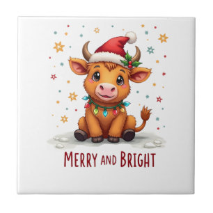 Carreau Jolies lumières de Noël de bébé vache des Highland