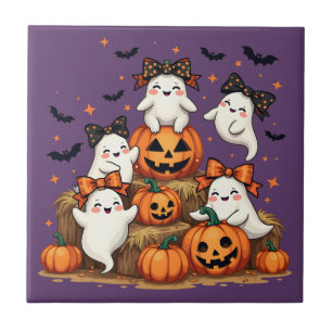 Carreau Jolis fantômes d'Halloween avec des nœuds coquette