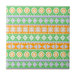 Carreau Jolis motifs ethniques orange et vert