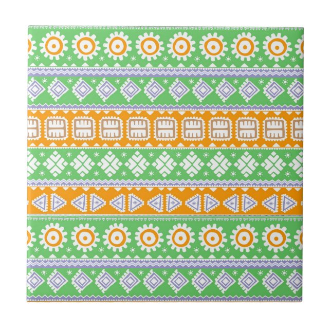 Carreau Jolis motifs ethniques orange et vert (Devant)