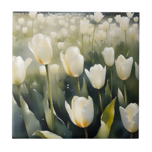 Carreau Jolis tulipes blancs jardin peinture aquarelle