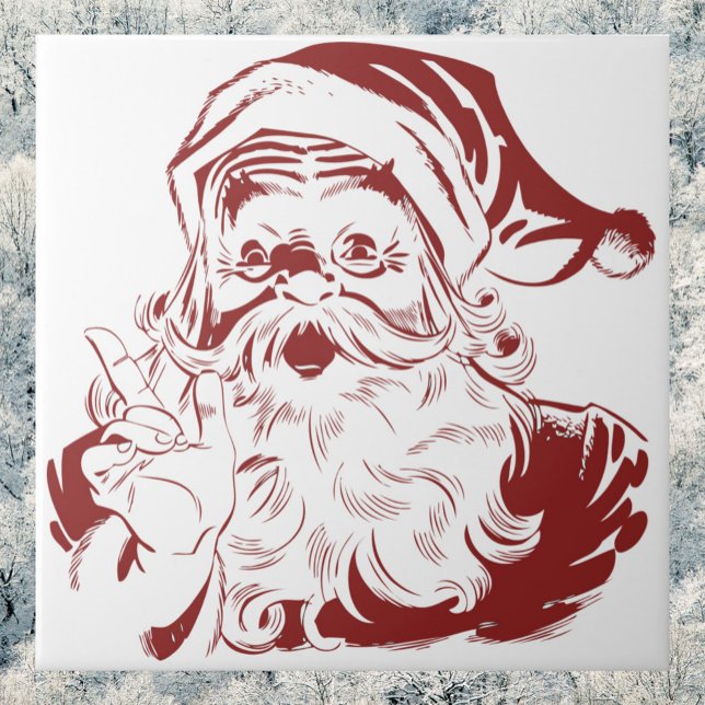 Carreau Jolly Santa Claus dans Red Fun Retro Joyeux Noël (Créateur téléchargé)