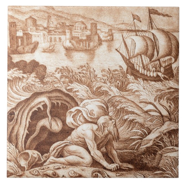 Carreau Jonas et la baleine, illustration d'une bible, en (Devant)