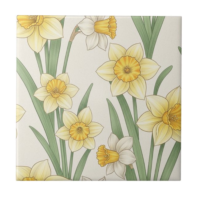 Carreau Jonquille Floral de Printemps en Jaune et Vert Cla (Devant)