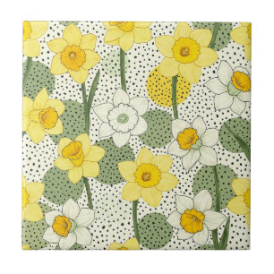 Carreau Jonquille jaune florale à pois noirs