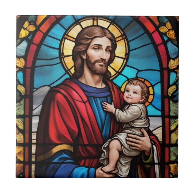 Carreau Joseph et Bébé Jésus Verre de Chrétien (Devant)