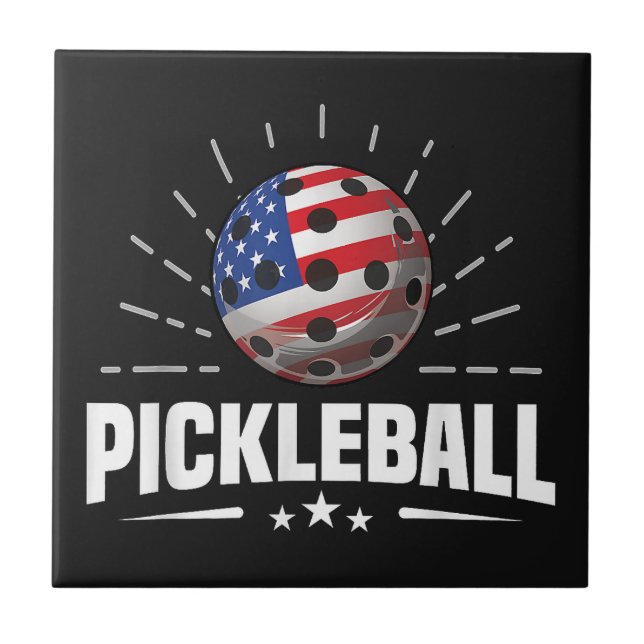 Carreau Joueur de pickleball avec drapeau américain (Devant)