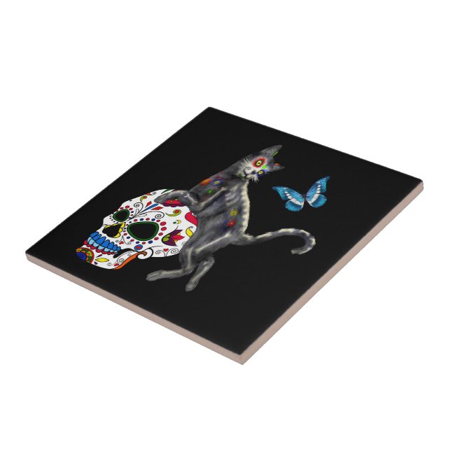 Carreau Jour De La Morte Chat Crâne Sucre Et Papillon (Côté)