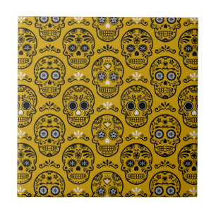 Carreau Jour des Morts Mexicain Calavera Crâne Floral Folk