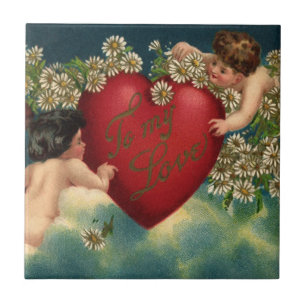 Carreau Jour des Valentines vintages Cherubs victoriens au