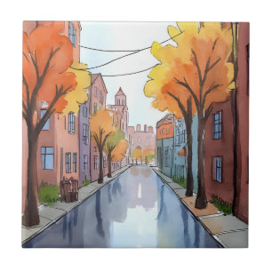 Carreau Journée Pluvieuse à Boston   Peinture à l'Aquarell