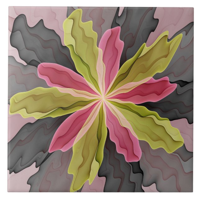 Carreau Joy, Vert rose Anthracite Imaginaire Fleur Fractal (Devant)