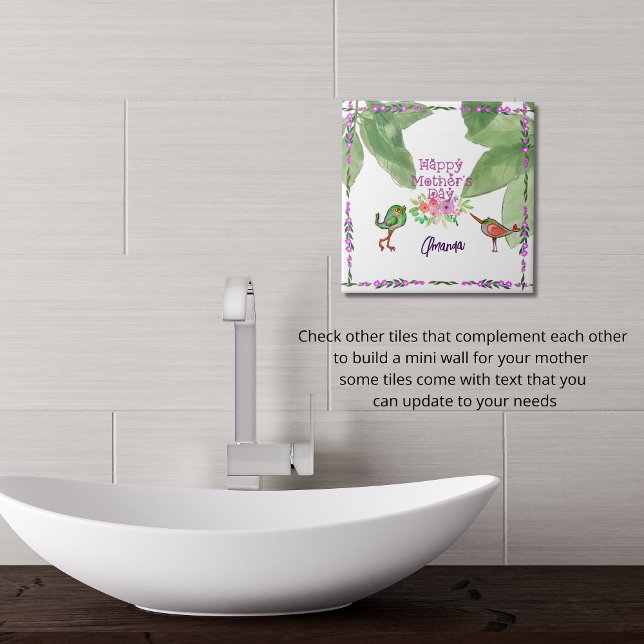 Carreau Joyeuse fête des mères Oiseaux décoratifs (Happy Mothers Day Decorative Birds Ceramic Tile)