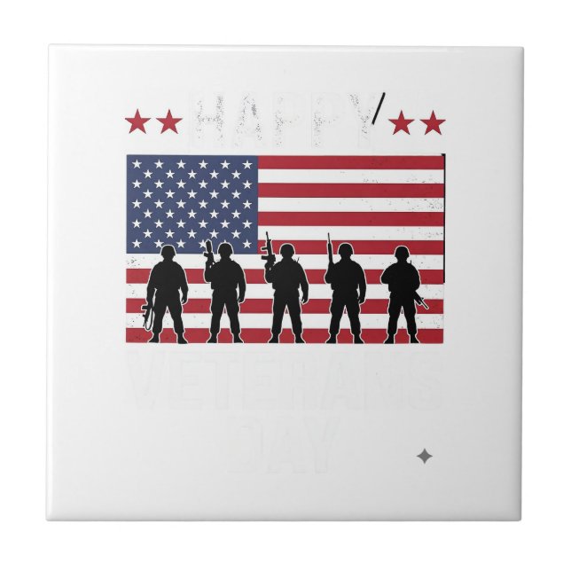 Carreau Joyeuse fête des vétérans Drapeau Silhouette Vecto (Devant)