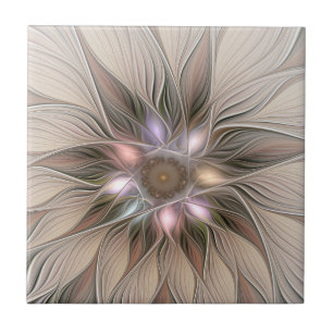 Carreau Joyeuse Fleur Abstrait Beige Brown Floral Fractal