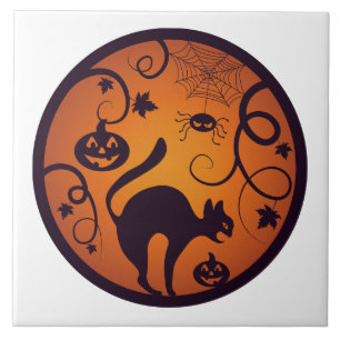Carreau Joyeuse lanterne d'Halloween araignées et chauves-