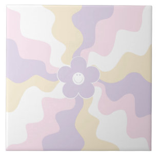 Carreau Joyeuse marguerite rétro - rose pastel, jaune et v