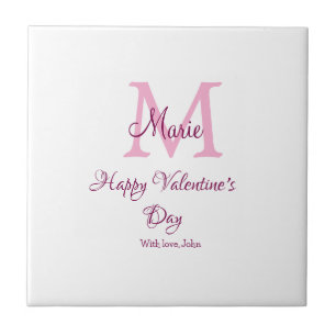 Carreau Joyeuse Saint-Valentin monogramme rose nom amour f