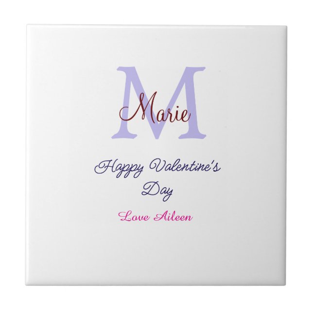 Carreau Joyeuse Saint-Valentin pastel violet monogramme ro (Devant)