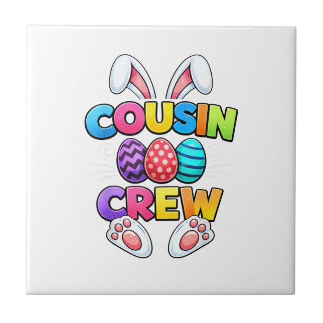 Carreau Joyeuses Pâques Cousin Crew Lapin Famille T-Shirt  (Devant)