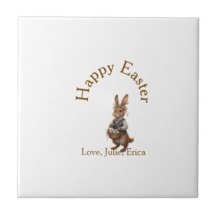 Carreau Joyeuses Pâques lapin brun avec oeufs amour ajoute