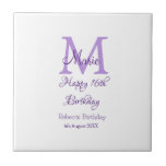 Carreau Joyeux 16e anniversaire violet ajouter nom monogra<br><div class="desc">belle conception</div>