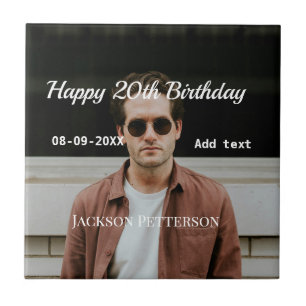Carreau Joyeux 20e anniversaire simple photo ajouter nom d