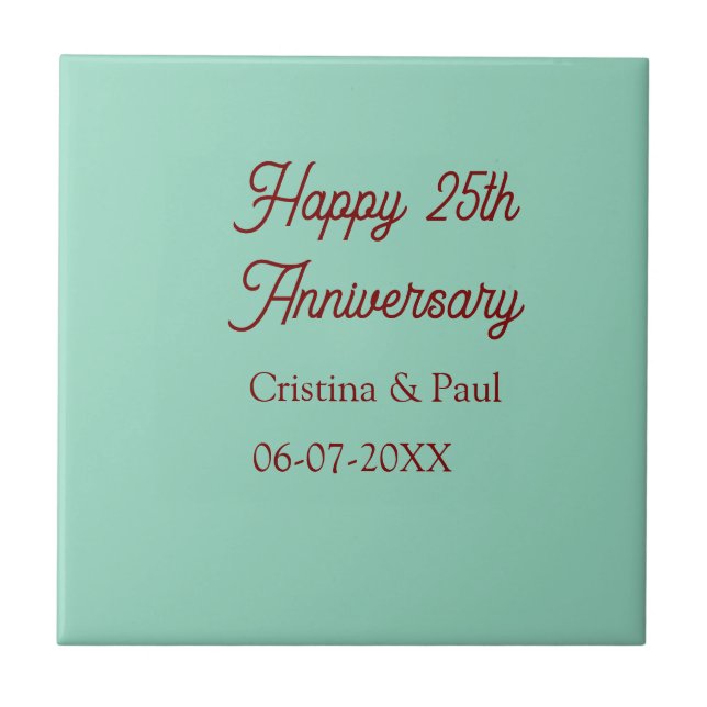 Carreau Joyeux 25e anniversaire vert mauve pastel boho rét (Devant)
