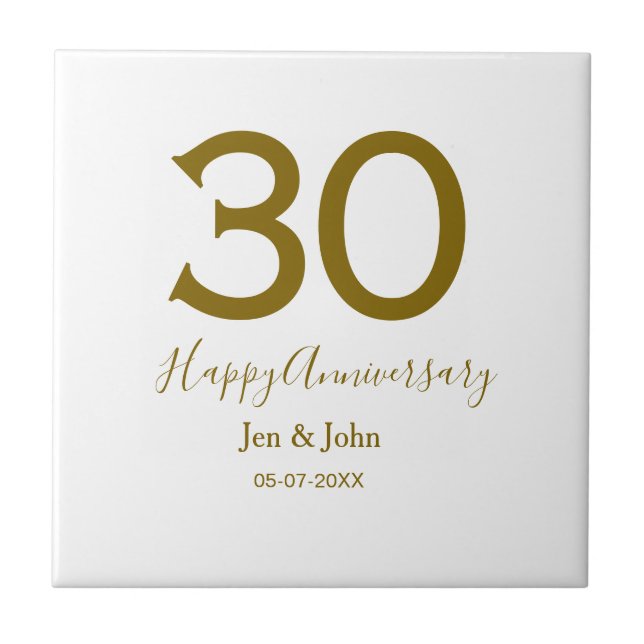 Carreau Joyeux 30e anniversaire nom date golden bold lette (Devant)