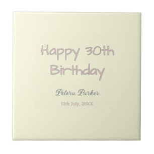 Carreau joyeux 30e anniversaire rose jaune gris pastel nom