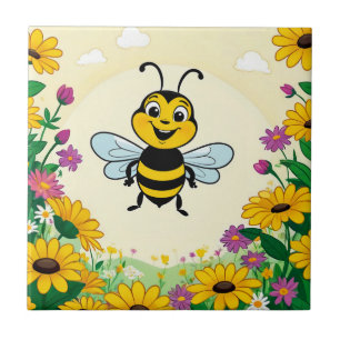 Carreau Joyeux Abeille En Fleurs Colorées