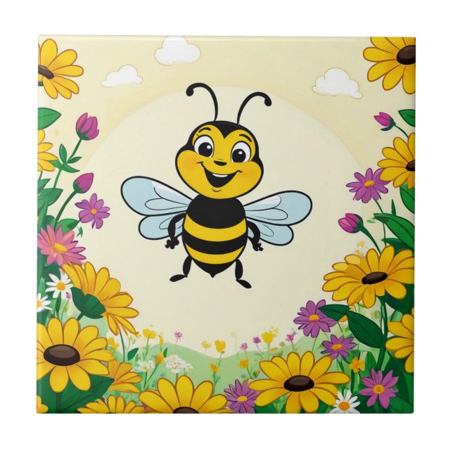 Carreau Joyeux Abeille En Fleurs Colorées (Devant)