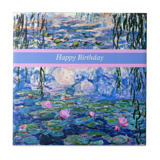 Carreau Joyeux anniversaire, peinture de nénuphars,