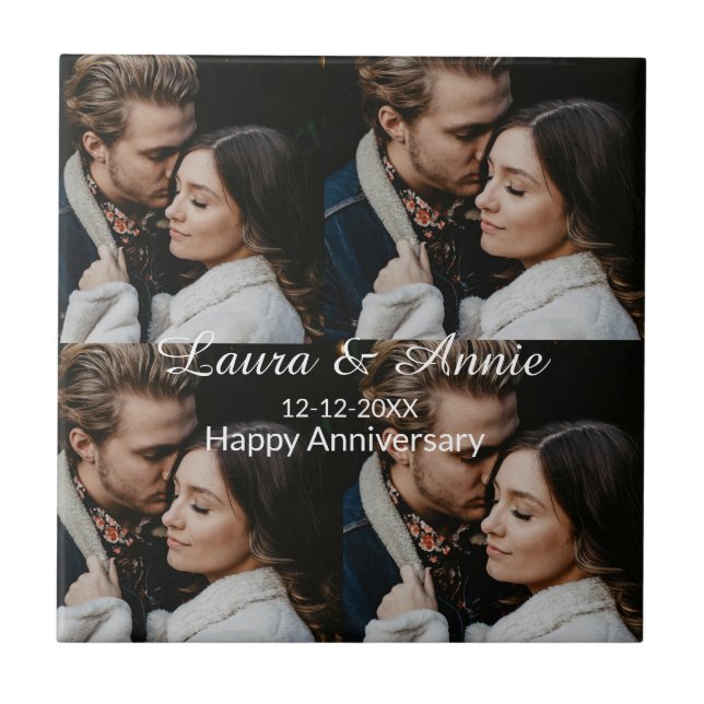 Carreau Joyeux anniversaire photo collage nom date simple  (Devant)