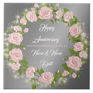 Carreau Joyeux Anniversaire Rose Argent Personnalisé