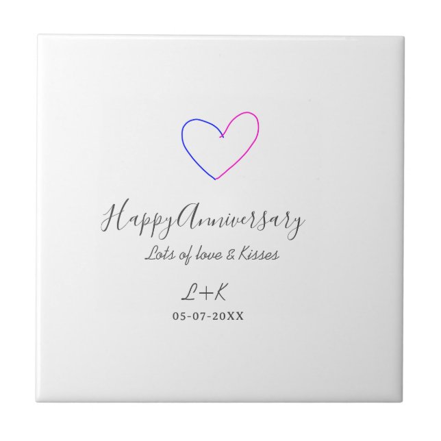 Carreau Joyeux anniversaire rose cœur bleu nom date simple (Devant)