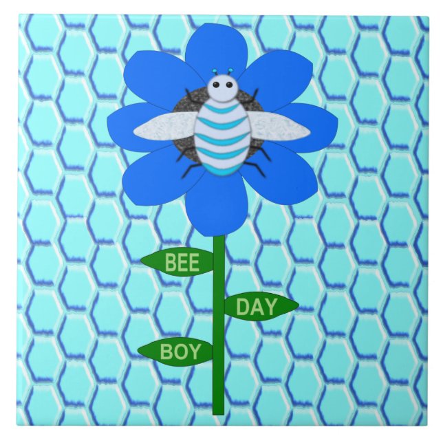 Carreau Joyeux Bee Day Boy Blue Birthday Bumblebee (Devant)