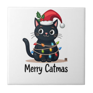 Carreau Joyeux Catmas Chat Noir Lumière de Noël Xmas Famil