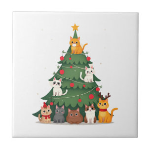 Carreau Joyeux Catmas drôle d'arbre de Noël, chats Xmas Mi