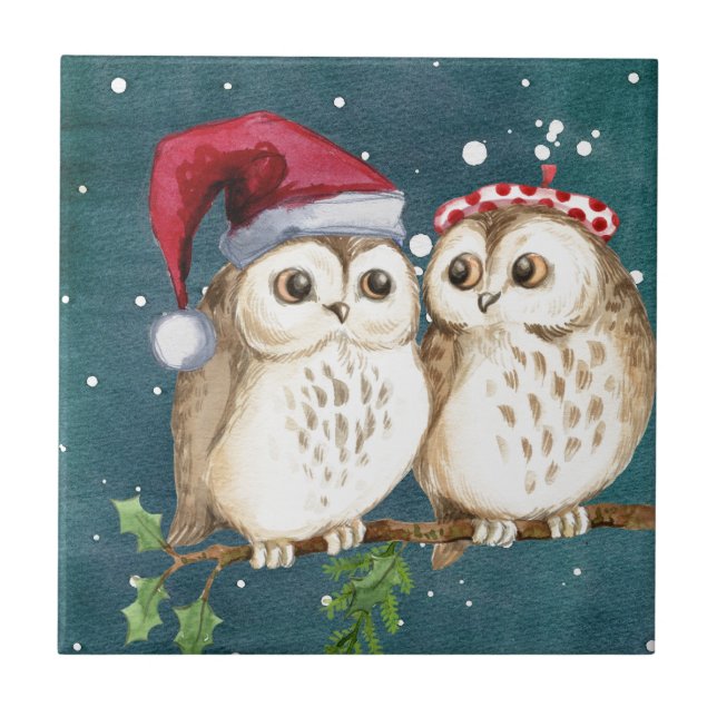 Carreau Joyeux Chouettes de Noël (Devant)