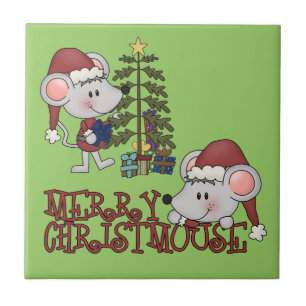 Carreau Joyeux Christmouse avec l'arbre