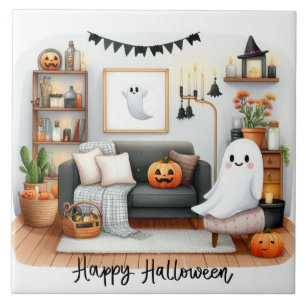 Carreau Joyeux Fantôme d'Halloween dans sa maison
