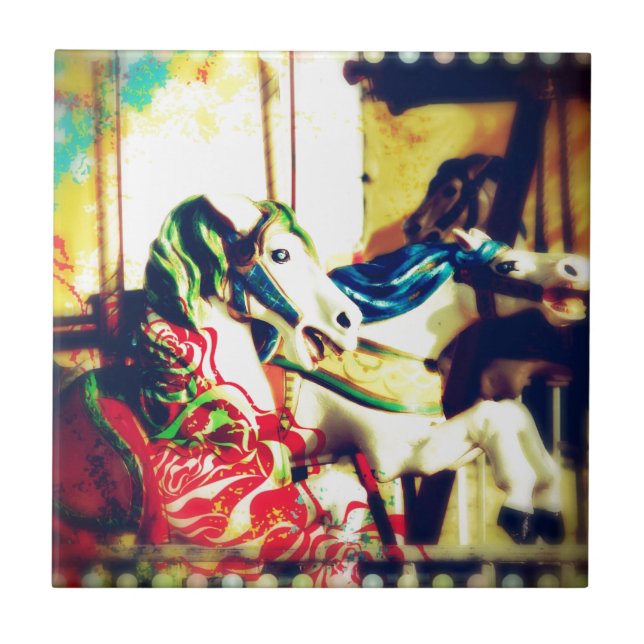 Carreau Joyeux-Go-Round Horses Été Art numérique Flashback (Devant)